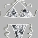 ROMWE Anime Set de lenceria con estampado de figura halter con cordon lateral