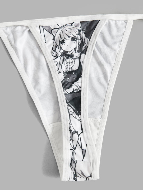 ROMWE Anime Set de lenceria con estampado de figura halter con cordon lateral