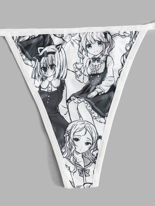 ROMWE Anime Set de lenceria con estampado de figura halter con cordon lateral