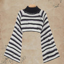 ROMWE Fairycore Jersey de rayas de cuello cisne desgarro