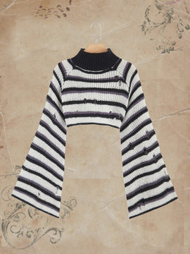 ROMWE Fairycore Jersey de rayas de cuello cisne desgarro