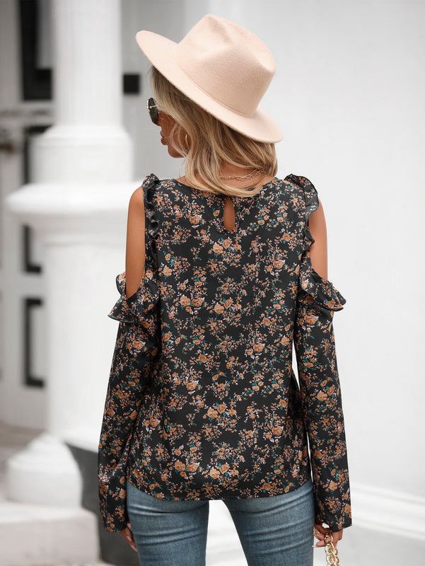 LUNE Blusa con estampado floral de hombros descubiertos