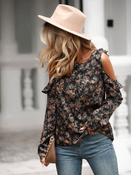 LUNE Blusa con estampado floral de hombros descubiertos