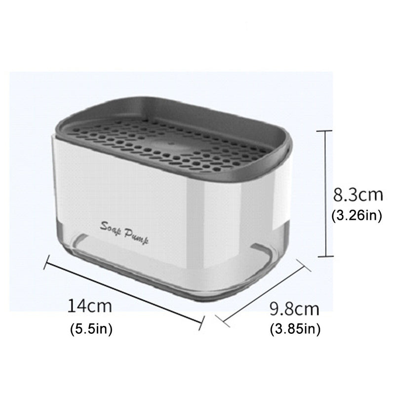 Dispensador de Jabón Easy-Press con Esponja para Limpieza de Cocina y Baño – Dispensador de Bomba de Plástico Blanco con Esponjas de Fregado Verdes, No Requiere Pilas, Dispensador de Jabón para Baño