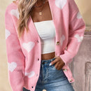 Essnce cardigan informal holgado monobotonadura de manga larga con caida en los hombros y estampado de corazon para mujer, otono/invierno