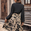 Vestido con cinturon con estampado floral de manga farol de cuello notch