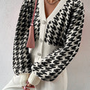 Essnce cardigan casual de mujer con botones y mangas de farol, dobladillo ancho y estampado de pata de gallo