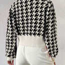Essnce cardigan casual de mujer con botones y mangas de farol, dobladillo ancho y estampado de pata de gallo