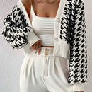Essnce cardigan casual de mujer con botones y mangas de farol, dobladillo ancho y estampado de pata de gallo
