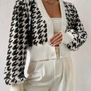 Essnce cardigan casual de mujer con botones y mangas de farol, dobladillo ancho y estampado de pata de gallo