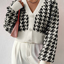 Essnce cardigan casual de mujer con botones y mangas de farol, dobladillo ancho y estampado de pata de gallo
