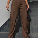 Jeans desgarro de talle alto bolsillo con solapa occidental