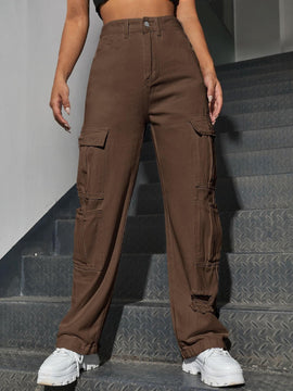 Jeans desgarro de talle alto bolsillo con solapa occidental