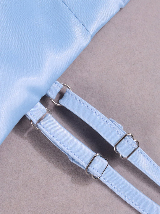 PARTHEA Vestido ajustado de muslo con abertura de espalda abierta de saten sin guantes