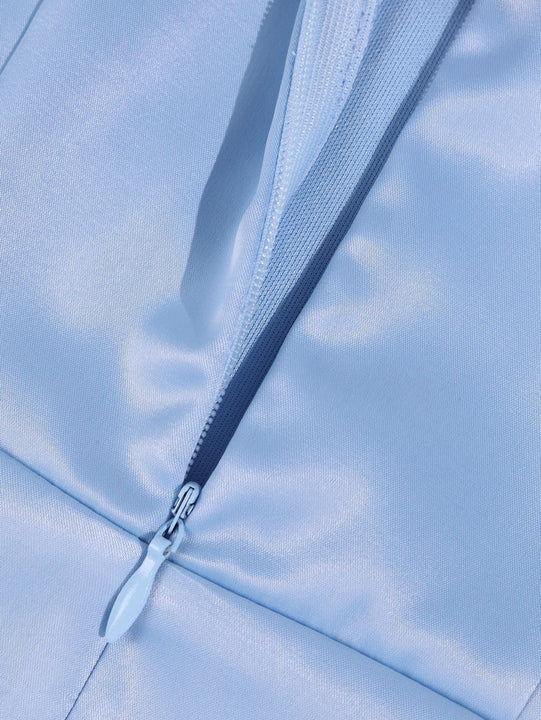 PARTHEA Vestido ajustado de muslo con abertura de espalda abierta de saten sin guantes