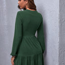 Vestido De Mujer Con Manga Farol De Color Liso Y Dobladillo Con Volantes