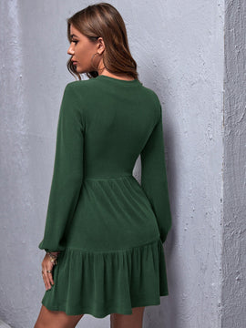 Vestido De Mujer Con Manga Farol De Color Liso Y Dobladillo Con Volantes