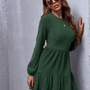 Vestido De Mujer Con Manga Farol De Color Liso Y Dobladillo Con Volantes