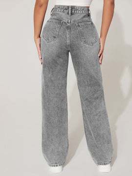 Jeans de pierna recta con abertura desgarro crudo