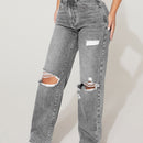 Jeans de pierna recta con abertura desgarro crudo