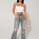 Jeans de pierna recta con abertura desgarro crudo