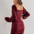 Tall Vestido ajustado de cuello scoop de manga farol fruncido lateral