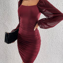 Tall Vestido ajustado de cuello scoop de manga farol fruncido lateral