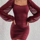 Tall Vestido ajustado de cuello scoop de manga farol fruncido lateral