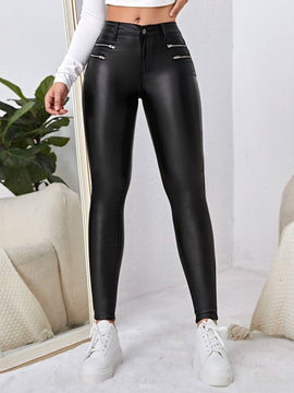 Essnce Pantalones ajustados de botones para mujer, pantalones solidos de color primavera-verano