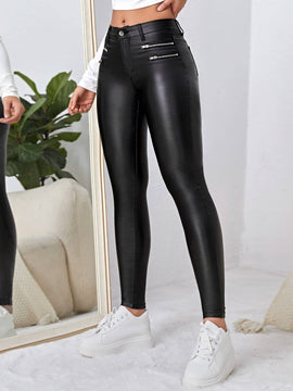 Essnce Pantalones ajustados de botones para mujer, pantalones solidos de color primavera-verano