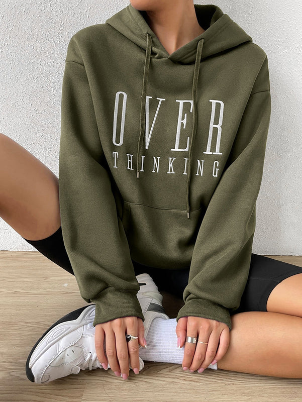 Moosta sudadera con capucha de manga larga para mujer con bordado de letras y bolsillo, para uso casual diario
