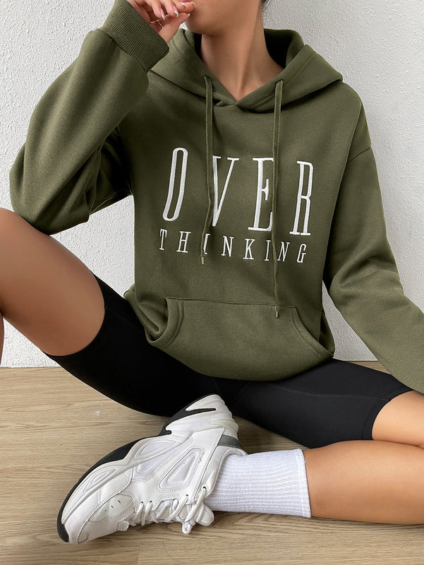 Moosta sudadera con capucha de manga larga para mujer con bordado de letras y bolsillo, para uso casual diario