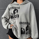 Ezwear sudadera con capucha con grafico de retrato con eslogan de manga larga y caida de hombros roja para mujer de otono/invierno