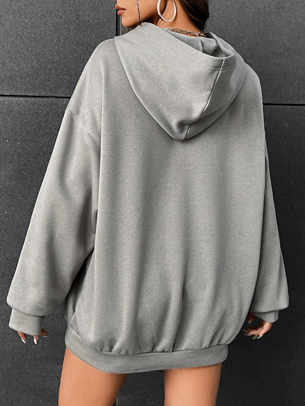 Ezwear sudadera con capucha con grafico de retrato con eslogan de manga larga y caida de hombros roja para mujer de otono/invierno