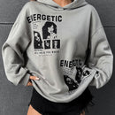 Ezwear sudadera con capucha con grafico de retrato con eslogan de manga larga y caida de hombros roja para mujer de otono/invierno