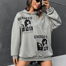 Ezwear sudadera con capucha con grafico de retrato con eslogan de manga larga y caida de hombros roja para mujer de otono/invierno