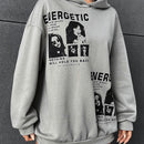 Ezwear sudadera con capucha con grafico de retrato con eslogan de manga larga y caida de hombros roja para mujer de otono/invierno