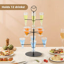 Elegante soporte de árbol de cóctel de 3 niveles con 12 soportes - Estante de exhibición de copas de champán con acabado negro para fiestas y eventos, construcción metálica, perfecto para organizar bebidas, soporte de árbol de cóctel
