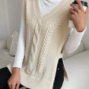 EZwear Mujer Primavera Moda Albaricoque 1 Pieza Tejido De Ochos Dobladillo Dividido Chaleco Tipo Sueter