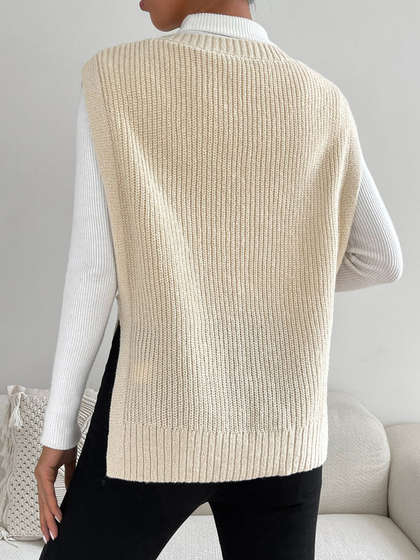 EZwear Mujer Primavera Moda Albaricoque 1 Pieza Tejido De Ochos Dobladillo Dividido Chaleco Tipo Sueter
