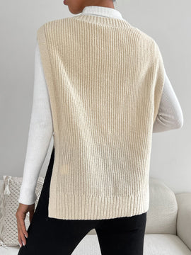 EZwear Mujer Primavera Moda Albaricoque 1 Pieza Tejido De Ochos Dobladillo Dividido Chaleco Tipo Sueter