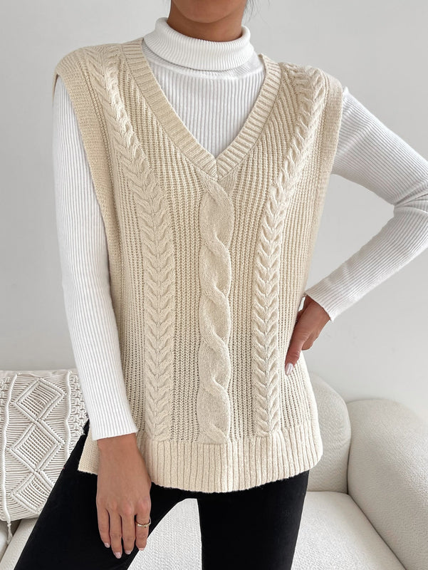 EZwear Mujer Primavera Moda Albaricoque 1 Pieza Tejido De Ochos Dobladillo Dividido Chaleco Tipo Sueter