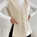 EZwear Mujer Primavera Moda Albaricoque 1 Pieza Tejido De Ochos Dobladillo Dividido Chaleco Tipo Sueter