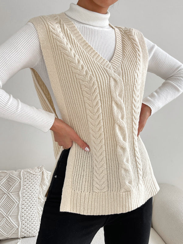 EZwear Mujer Primavera Moda Albaricoque 1 Pieza Tejido De Ochos Dobladillo Dividido Chaleco Tipo Sueter