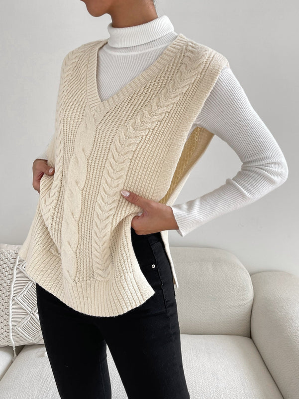 EZwear Mujer Primavera Moda Albaricoque 1 Pieza Tejido De Ochos Dobladillo Dividido Chaleco Tipo Sueter