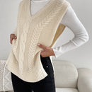 EZwear Mujer Primavera Moda Albaricoque 1 Pieza Tejido De Ochos Dobladillo Dividido Chaleco Tipo Sueter