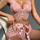 Set de lenceria con boton delantero con encaje floral