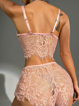 Set de lenceria con boton delantero con encaje floral