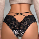 Lenceria De Tanga De Encaje Con Estampado De Leopardo En Contraste