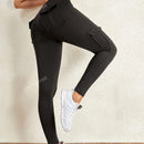 Leggings deportivos de cintura alta, color rosa, con multiples bolsillos con solapa, cinturilla ancha, para correr, yoga, fitness, pantalones ajustados, pantalones de entrenamiento informales